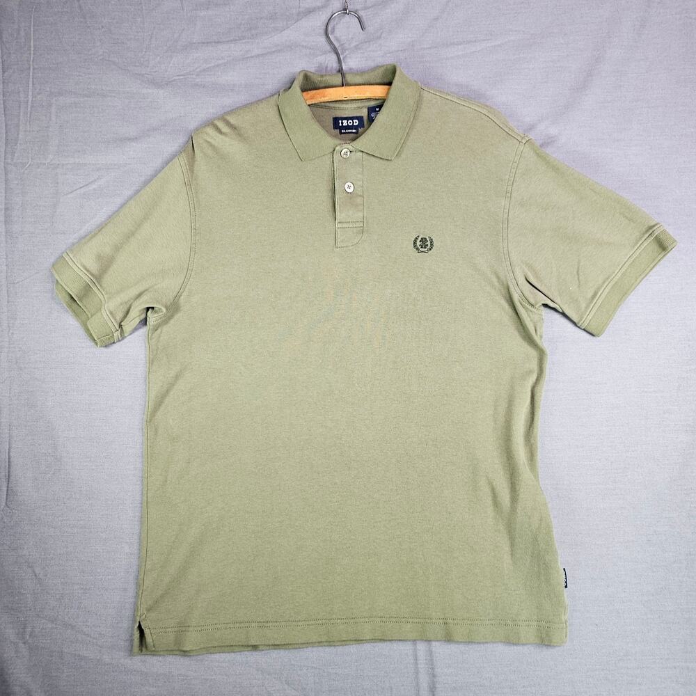 Izod Silk Wash Collared Short Sleeve Solid Polo Olive Green Men's Medium